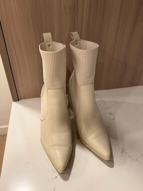 Aldo Cream Pointed-Toe Sock Ankle Boots
